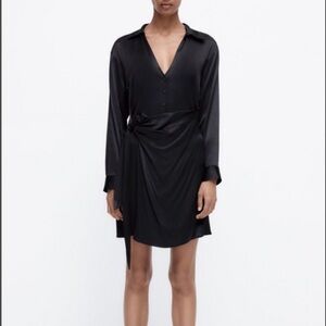 Zara Satin Wrap Dress Black Size S